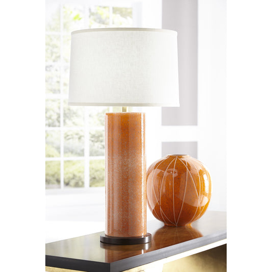 Anderson Lamp by Chelsea House in orange glaze, dark brown cherry. Made from ceramic, porcelain in a modern style.