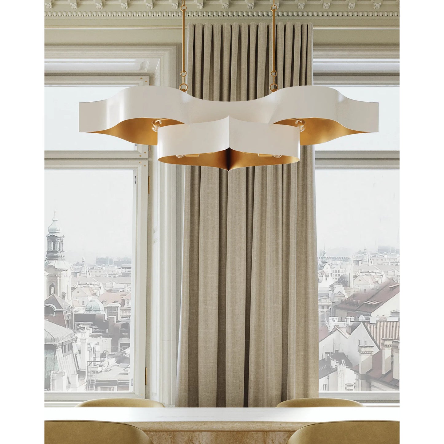 047 SI-1894340 | Lifestyle | Grand Lotus Oval Chandelier by Currey and Company. Made from wrought iron in a modern style.