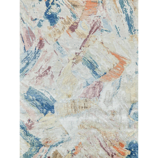 Floor Art Rug by Exquisite Rugs in silver, blush. Made from bamboo silk in a unique style.