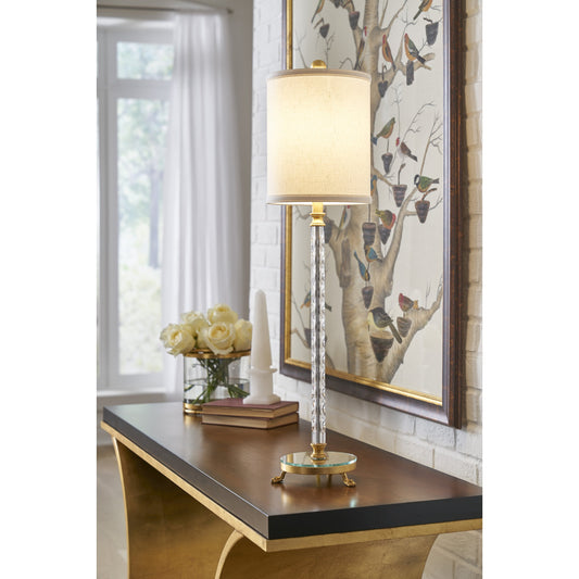 Glouster Lamp by Chelsea House in detailed acrylic column, gold leaf. Made from other: metal in a traditional style.