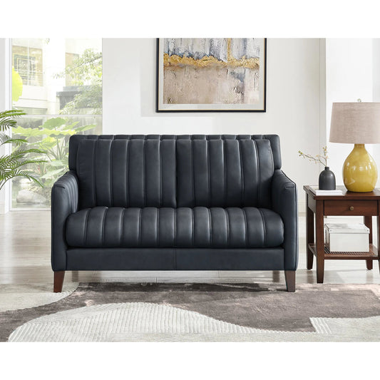 Ennis Loveseat by Hydeline in midnight gray. Made from leather in a modern style.