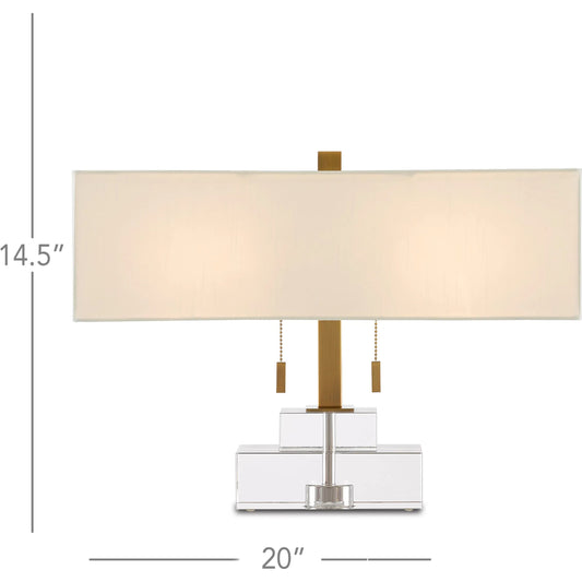 Chiara Table Lamp by Currey and Company in clear, antique brass. Made from optic crystal, metal in a transitional style.