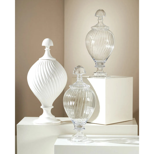 Spiraled Glass Lidded Jar by Global Views. Made from unique in a transitional style.