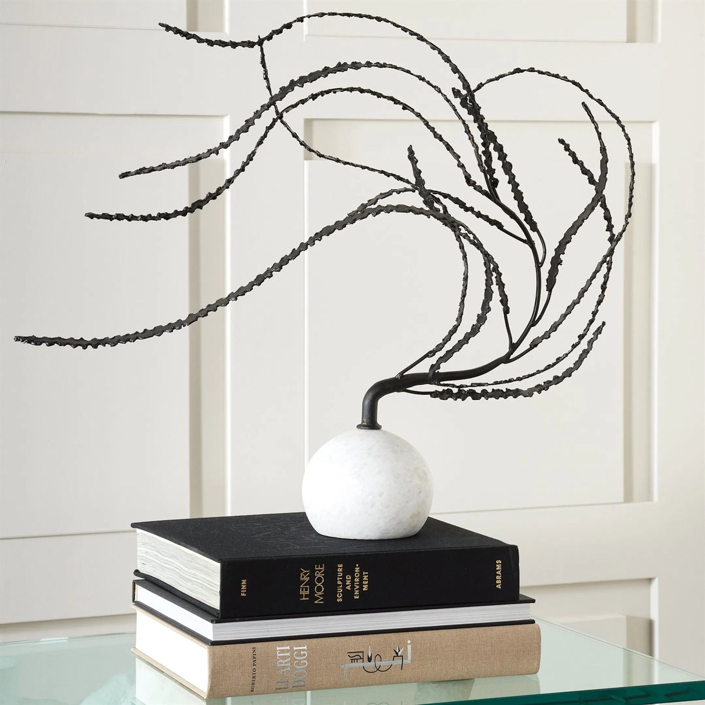 003 SR-702186 | Lifestyle | Thistle Sculpture by Global Views in black. Made from iron, white marble in a eclectic & global style.