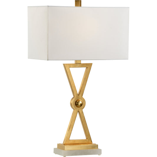 Regiment Lamp by Chelsea House in gold leaf, natural white. Made from iron, alabaster in a modern style.
