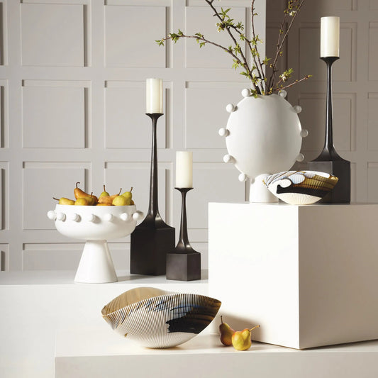 Pleated Amber & Blue Filigree Bowl by Global Views in amber, blue filigree. Made from artglass in a modern style.