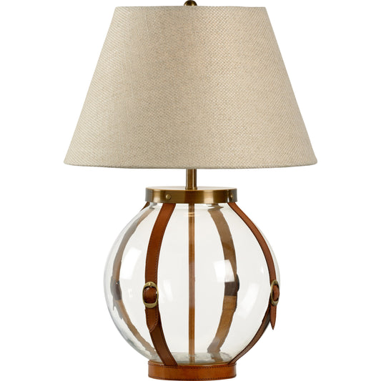 Sierra Lamp by Chelsea House in clear, chestnut., coffee bronze. Made from glass, leather in a rustic style.