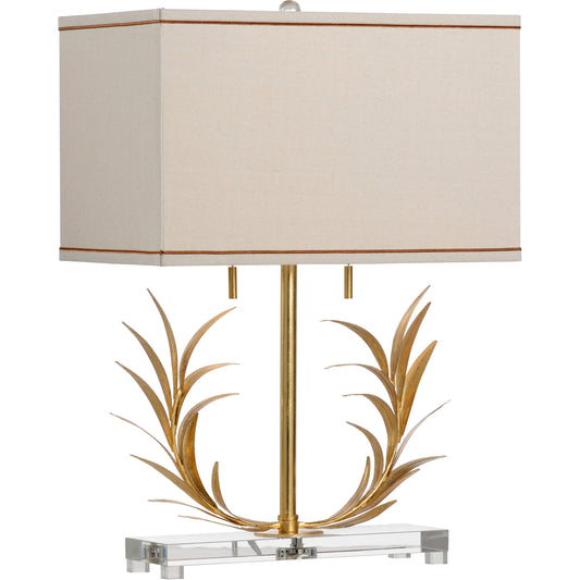 Laurel Lamp by Chelsea House in antique gold leaf, clear. Made from iron, acrylic in a traditional style.