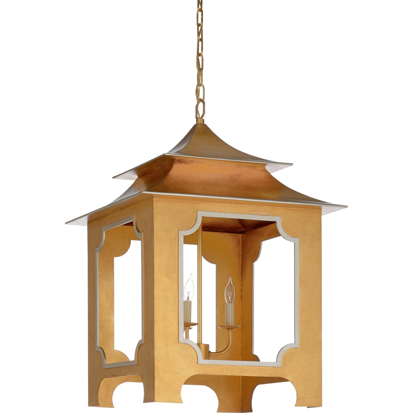 001 SR-384097 | Additional Silo | Tole Pagoda Gold Lantern by Chelsea House in antique gold leaf, silver. Made from toleware in a eclectic & global style.