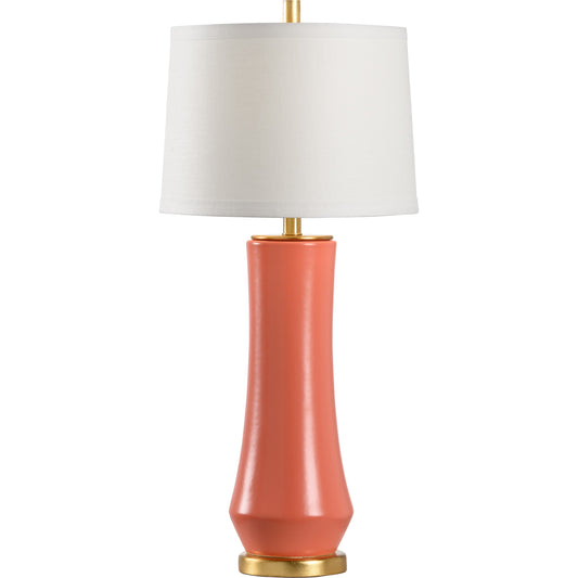 Landover Lamp by Chelsea House in coral matte glaze, antique gold leaf. Made from ceramic, metal in a modern style.