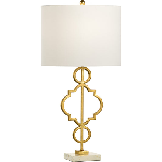 Artistic Lamp by Chelsea House in antique gold leaf, natural white. Made from iron, marble in a transitional style.