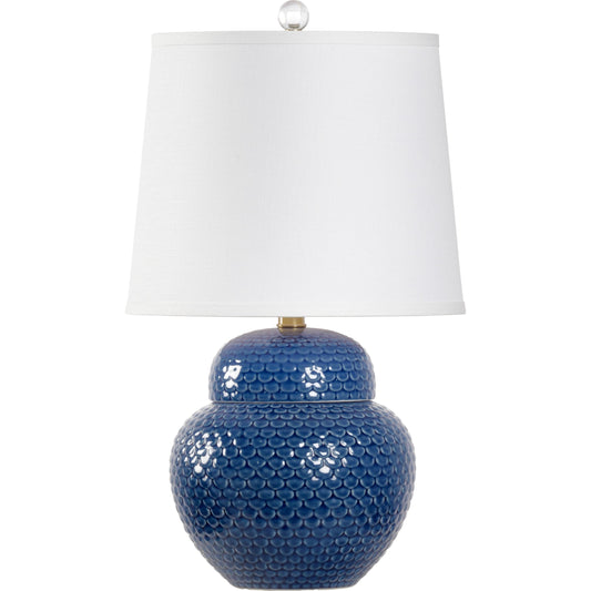 Wrightsville Lamp by Chelsea House in blue glaze. Made from ceramic in a coastal style.