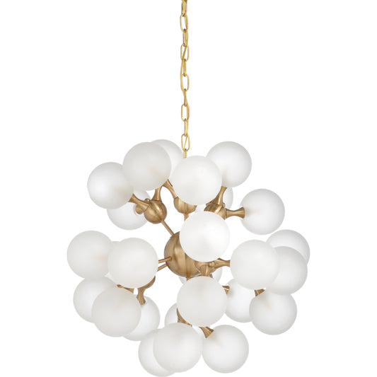 Manhattan Chandelier by Chelsea House in antique brass, milk. Made from iron, glass in a modern style.