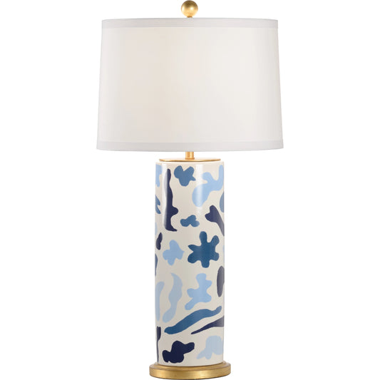 001 SI-2104582 | Primary Silo | Danton Lamp by Chelsea House in blues, white glaze, antique gold leaf. Made from ceramic in a modern style.