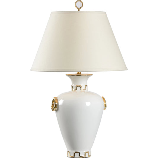 Ring Vase Lamp by Chelsea House in white glaze, old gold. Made from ceramic in a modern style.