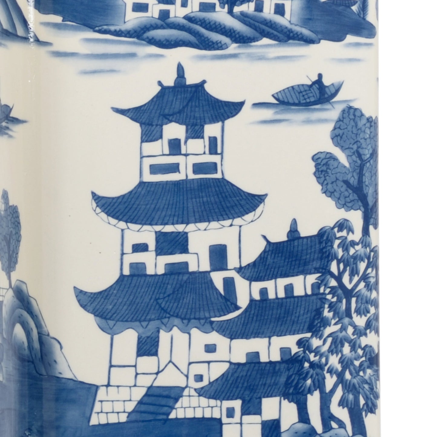 004 SR-782608 | Closeup | Square Blue and White Lamp by Chelsea House in blue, white glaze, clear. Made from ceramic in a eclectic & global style.