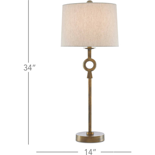 Germaine Table Lamp by Currey and Company in antique brass. Made from aluminum in a transitional style.