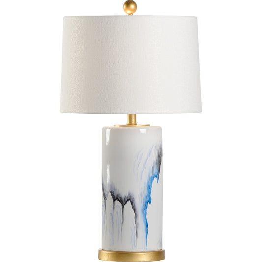 Crawford Cylinder Lamp by Chelsea House in hand painted, antique gold leaf. Made from ceramic in a coastal style.