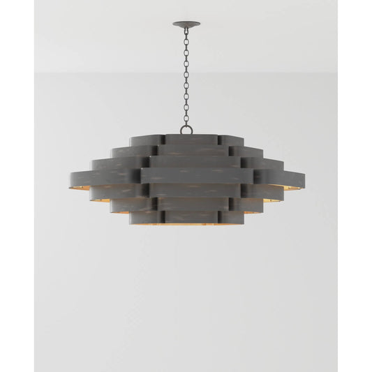 Bailey Chandelier by Currey and Company in french black, contemporary gold leaf. Made from wrought iron in a modern style.