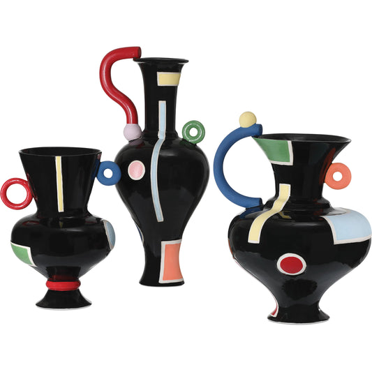 Fauvist Vase by Currey and Company in black, green, red, yellow, orange. Made from porcelain in a eclectic & global style.