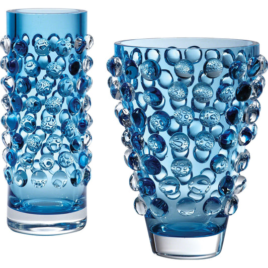 Bubble Cylinder Vase by Global Views in cobalt. Made from art glass in a coastal style.