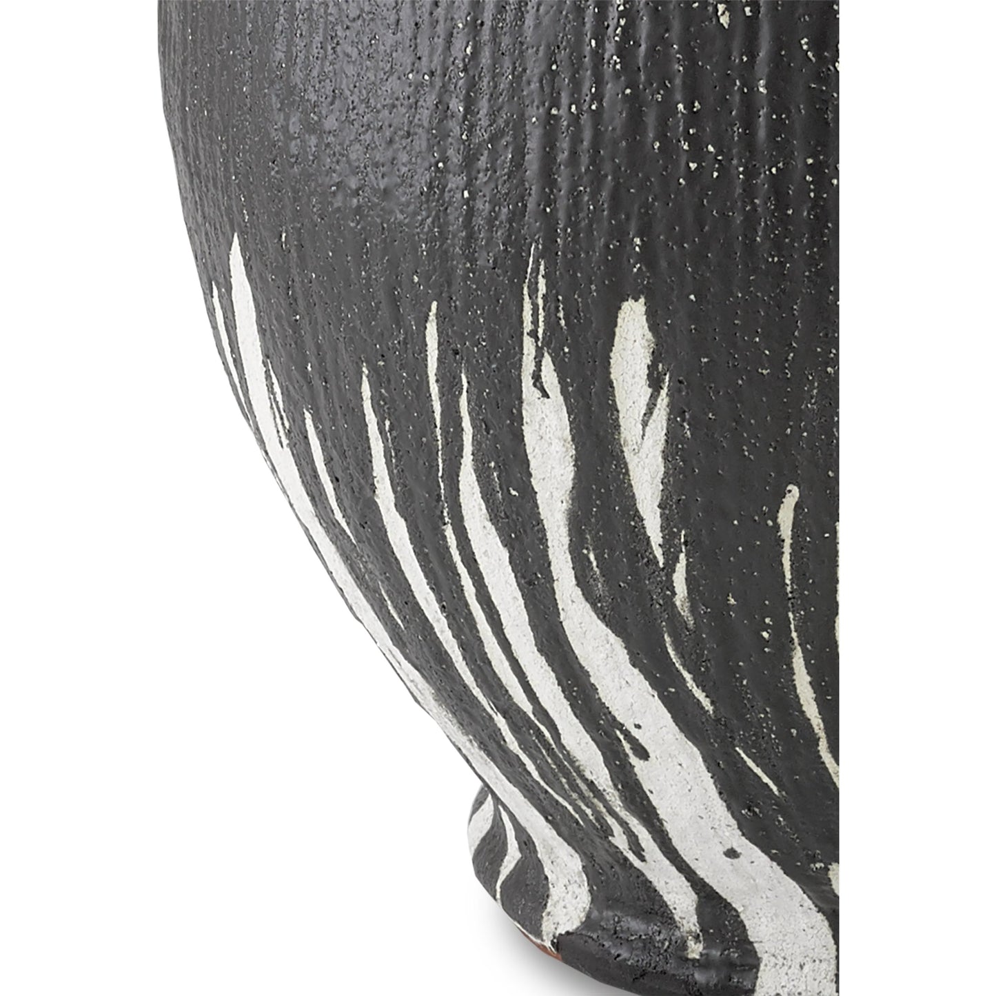002 SR-823522 | Closeup | Chartwell Urn by Currey and Company in textured black, white. Made from terracotta in a eclectic & global style.