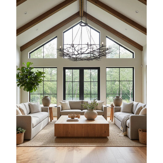 Rainforest Chandelier by Currey and Company in rustic bronze. Made from unique in a rustic style.