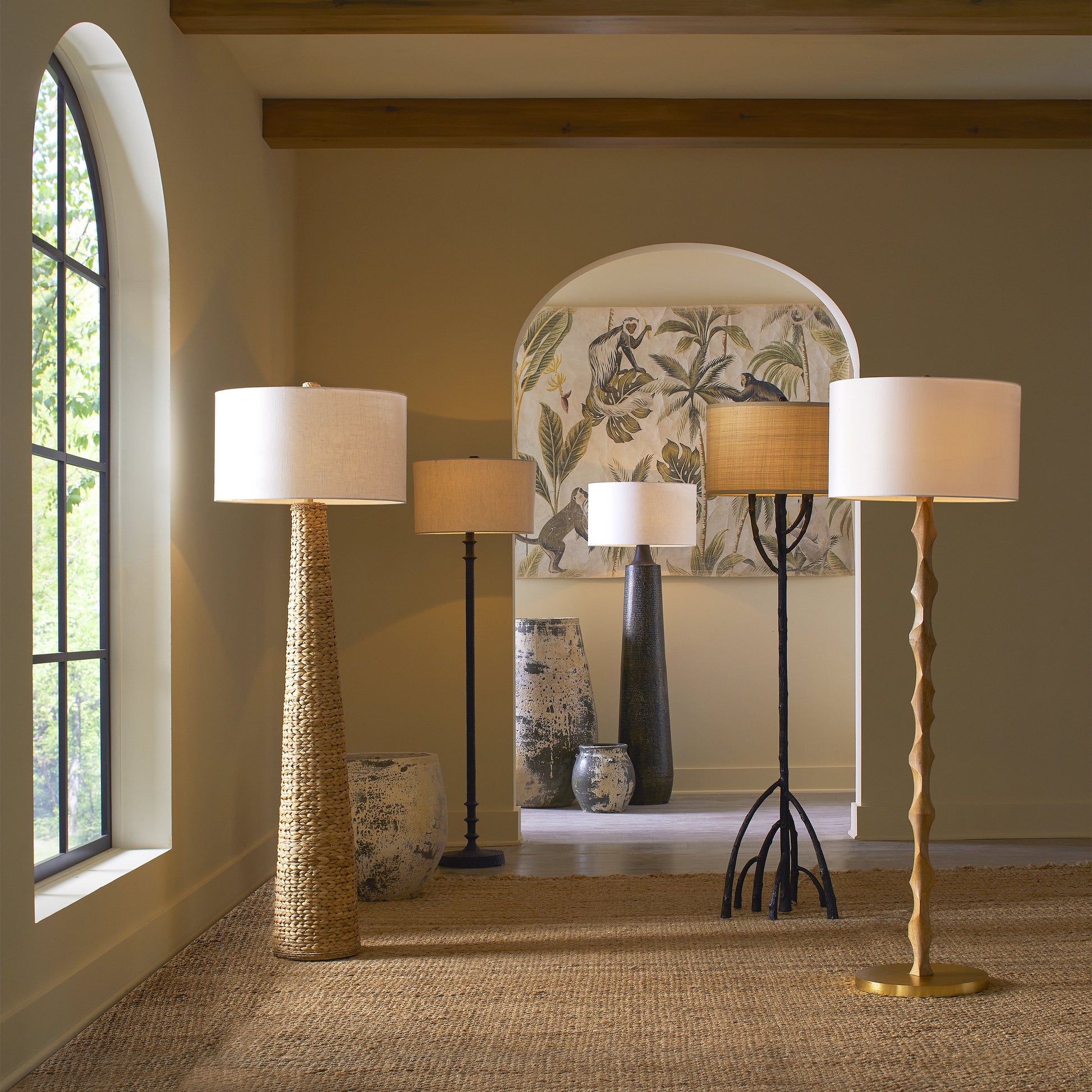 Mangrove Floor Lamp by Currey and Company in bronze. Made from cast aluminum in a cottage & farmhouse style.