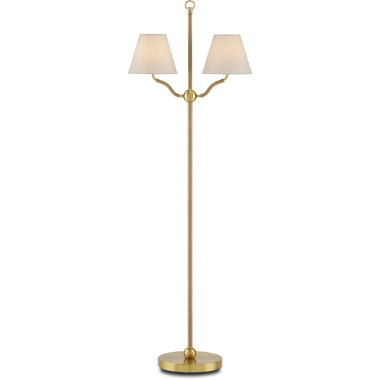 001 SI-1924186 | Primary Silo | Sirocco Floor Lamp by Currey and Company in antique brass. Made from natural jute rope, metal in a modern style.