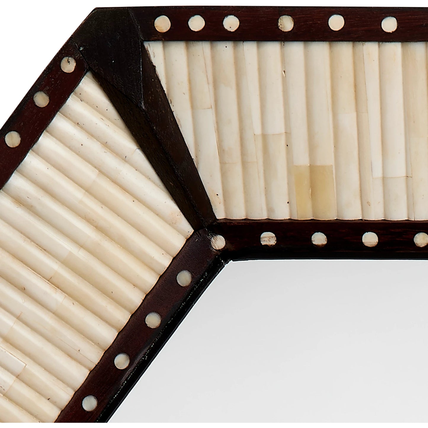 004 SI-2146407 | Closeup | Colony Mirror by Jamie Young in off white. Made from mango wood, camel bone, mdf, mirror in a cottage & farmhouse style.