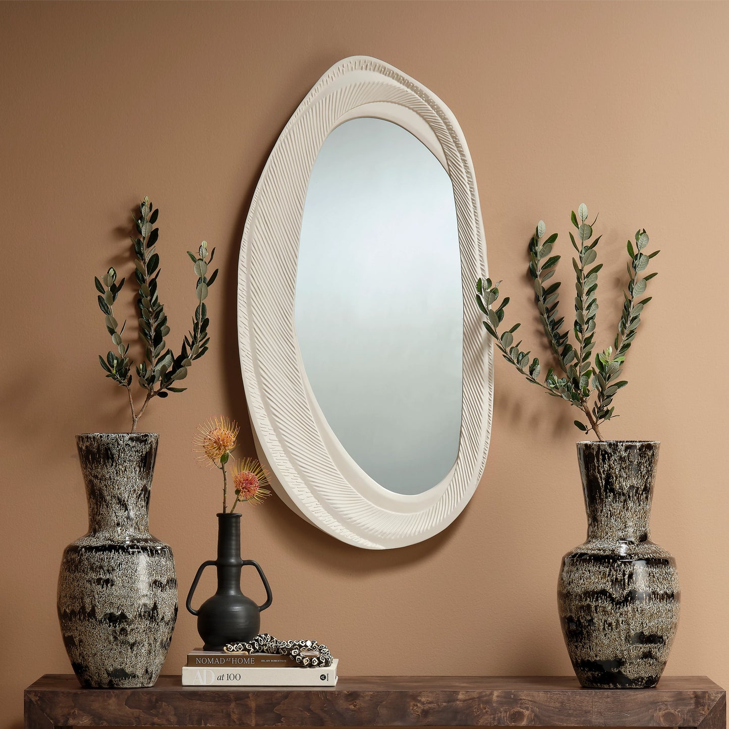 005 SI-2018884 | Lifestyle | Denali Mirror by Jamie Young in white. Made from resin in a modern style.