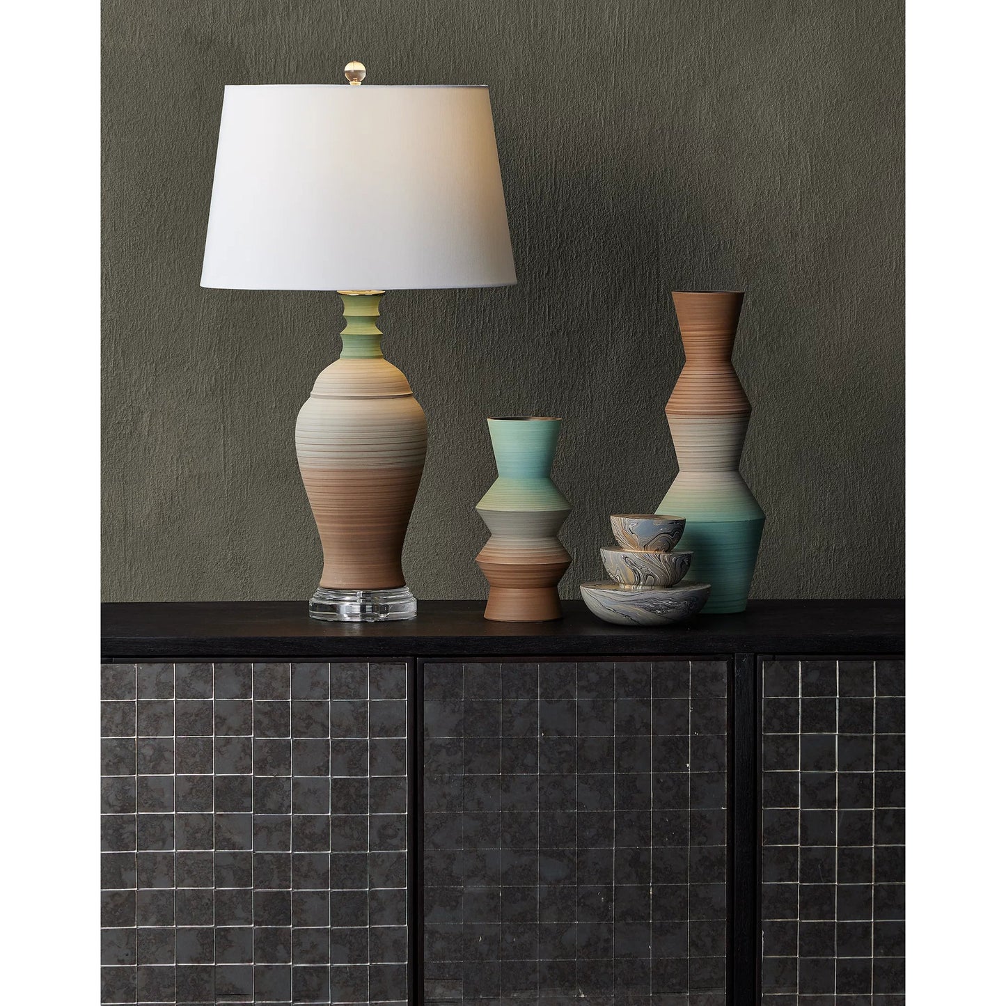 010 SI-2387153 | Lifestyle | Stacking Box Set by Currey and Company in marbleized gray. Made from wood in a eclectic & global style.