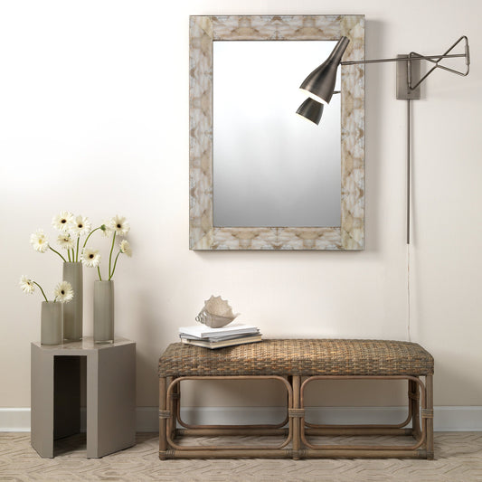 Fragment Mirror by Jamie Young in light grey, beige faux horn. Made from mdf in a modern style.