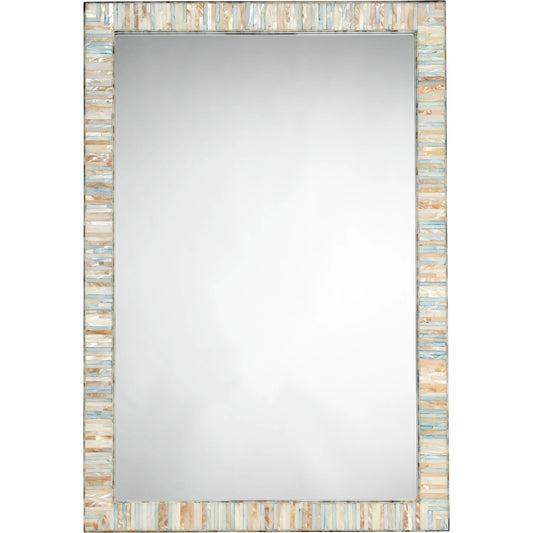 Heron Mirror by Jamie Young in blue. Made from capiz, acrylic in a modern style.