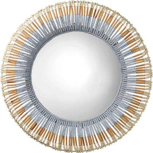 Native Beaded Mirror by Jamie Young in natural, blue. Made from mango wood in a cottage & farmhouse style.