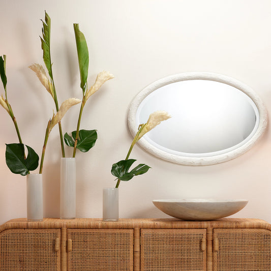 Ovation Mirror by Jamie Young in textured white. Made from resin in a traditional style.