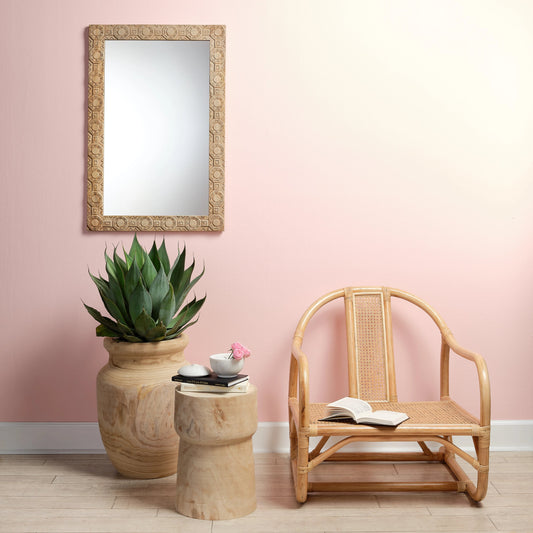 Relief Carved Rectangle Mirror by Jamie Young. Made from wood in a modern style.