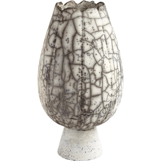 Crackled Footed Vase by Global Views in black raku. Made from ceramic in a modern style.