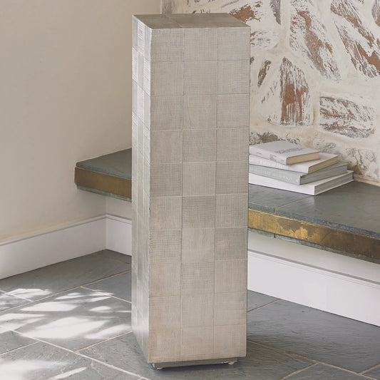 Punch Pedestal by Global Views in german silver. Made from mdf in a transitional style.