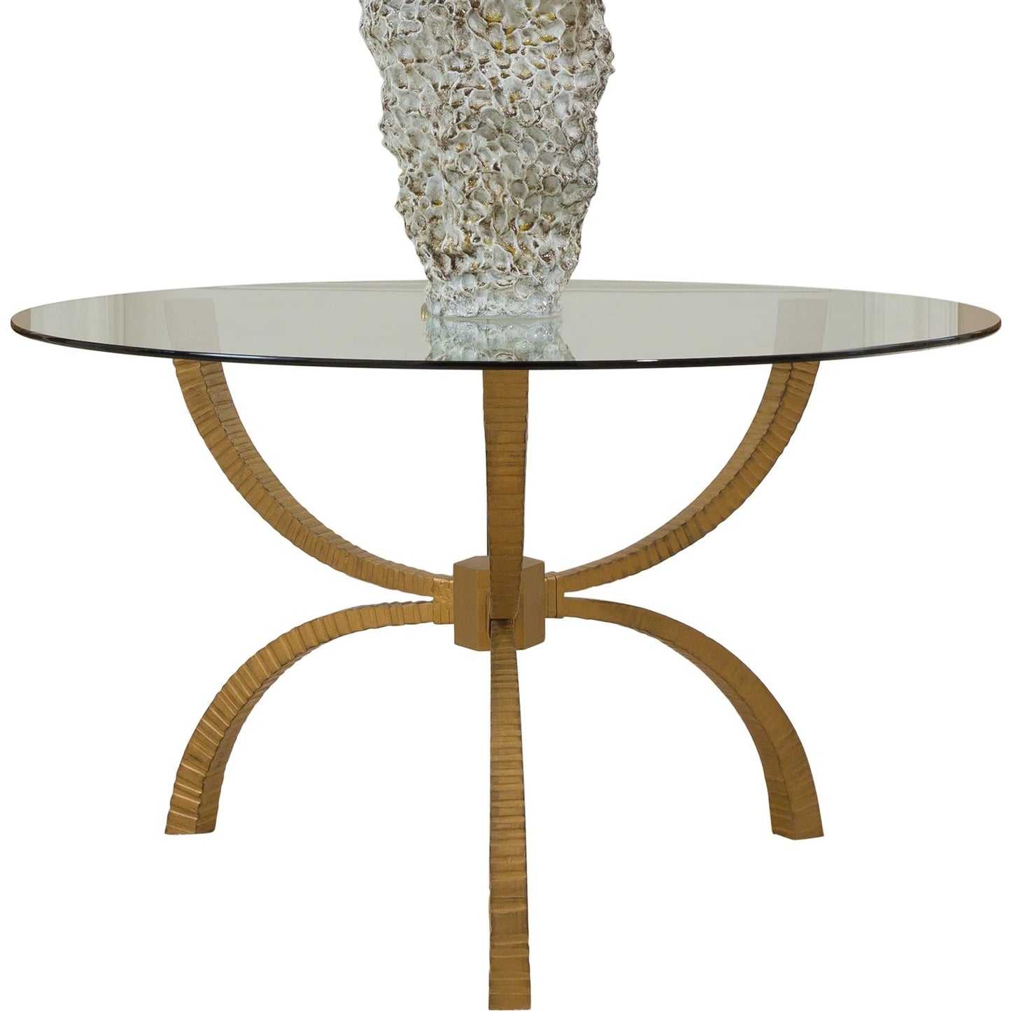 009 SR-893312 | Lifestyle | Teton Table by Global Views in gold. Made from hand-forged iron, tempered glass in a eclectic & global style.