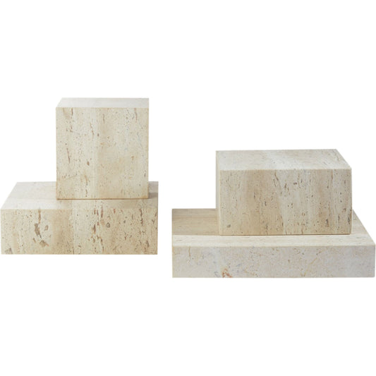 001 SR-893358 | Primary Silo | Travertine Cube Riser by Global Views. Made from travertine in a modern style.