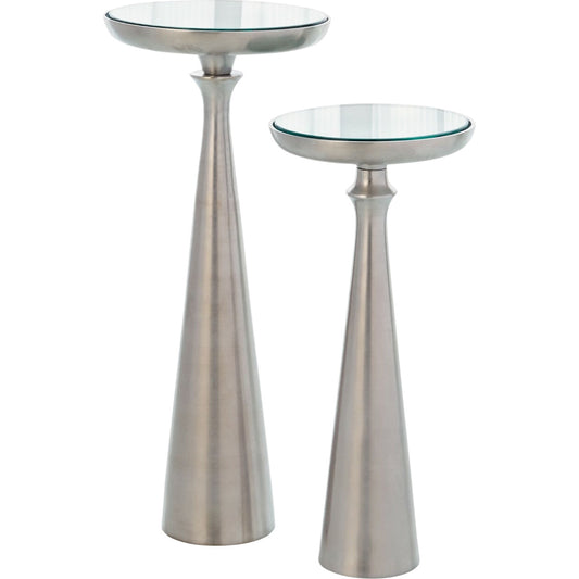 Minaret Accent Table by Global Views. Made from aluminum, tempered glass in a transitional style.
