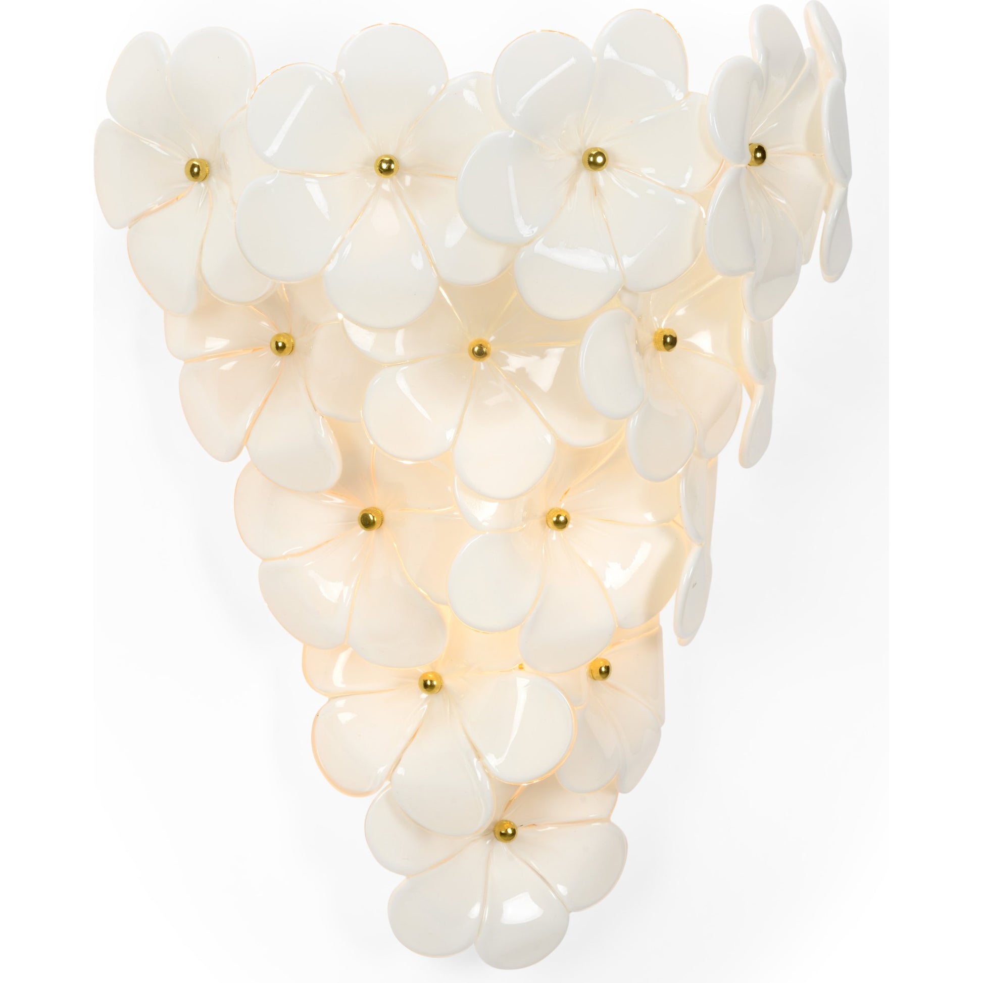 Glass Flower Wall Sconce by Chelsea House in polished brass, white. Made from metal, glass in a cottage & farmhouse style.