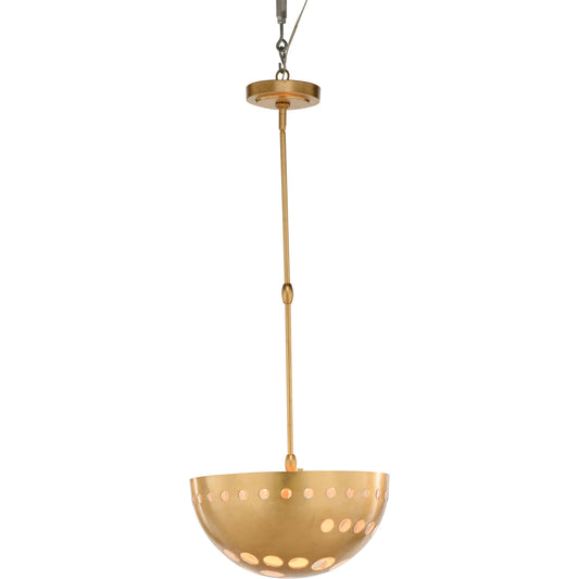 Cirque Pendant by Chelsea House in antique gold leaf, clear. Made from iron/acrylic in a modern style.