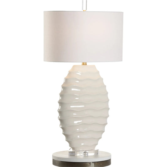 Huaraz Lamp by Chelsea House in white glaze, clear. Made from unique in a transitional style.
