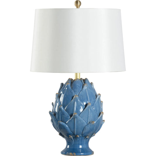 Blue Artichoke Lamp by Chelsea House in blue and aged blue glaze. Made from unique in a eclectic & global style.