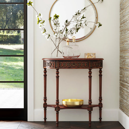 Danelle Demilune 30" Console Table by Butler Specialty Company in brown and cherry. Made from hardwood solids, wood products, wood veneers in a traditional style.