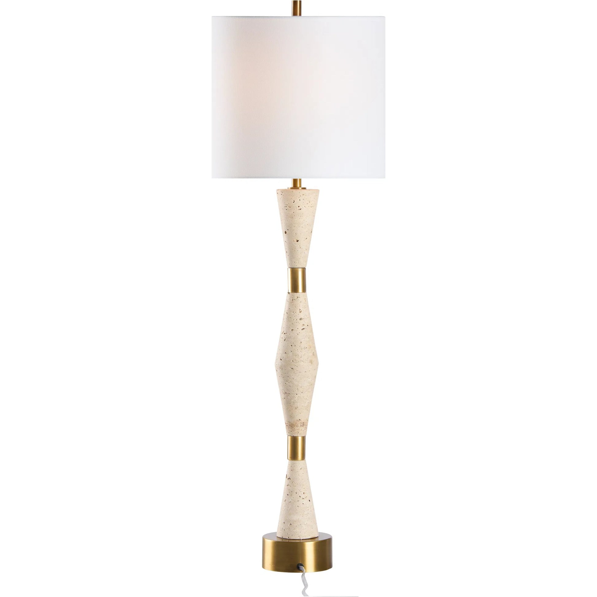 Metroline Travertine Lamp by Chelsea House in natural, antique brass. Made from unique in a transitional style.