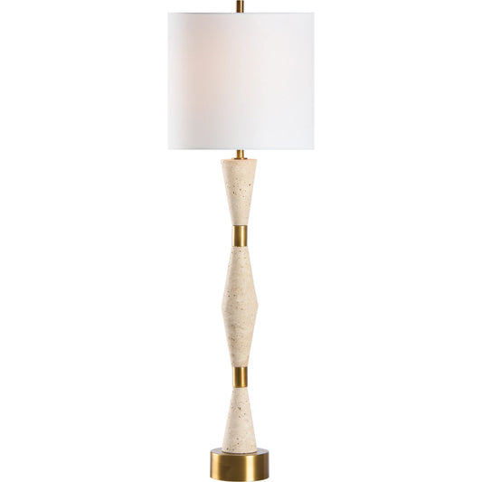 Metroline Travertine Lamp by Chelsea House in natural, antique brass. Made from unique in a transitional style.