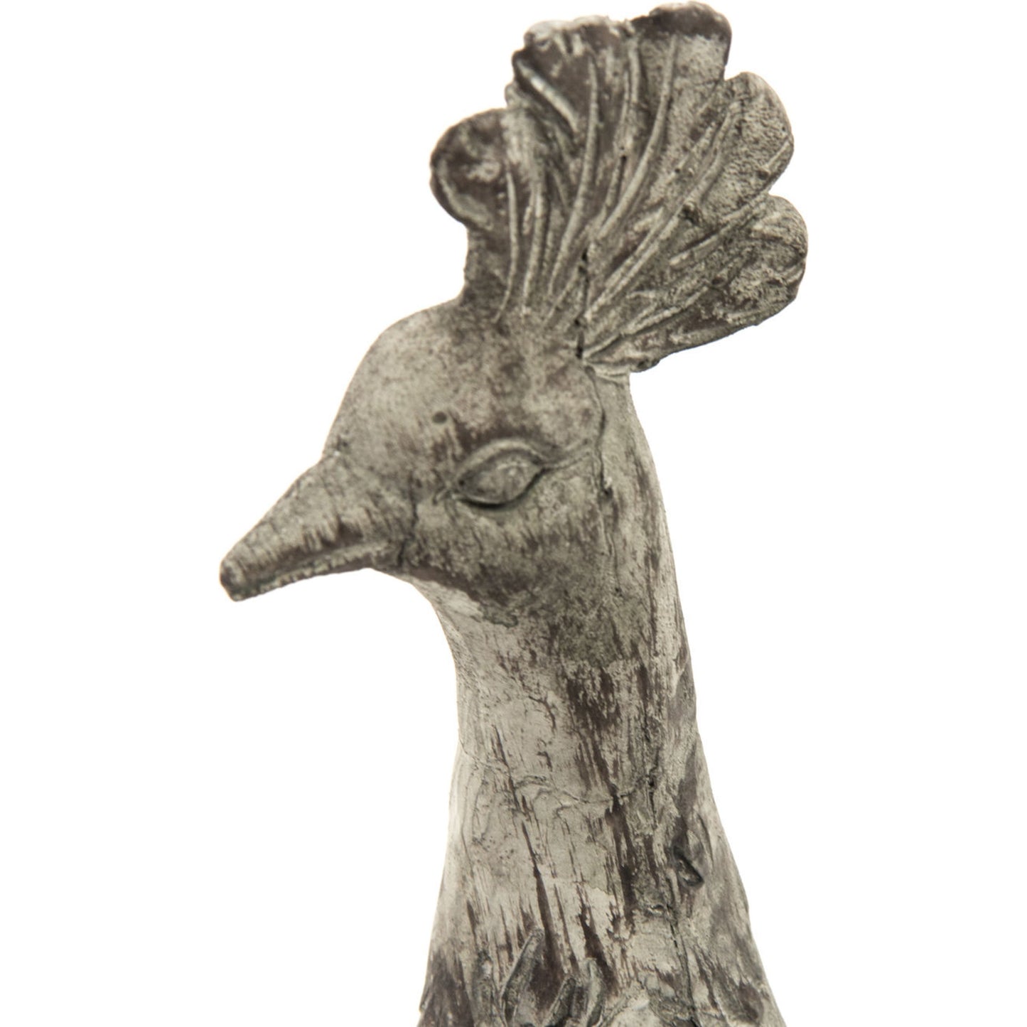 010 S-338222,S-338223 | Closeup | Resin Peacock Statue by Zentique in gray with white wash and resin. Made from resin in a cottage & farmhouse style.